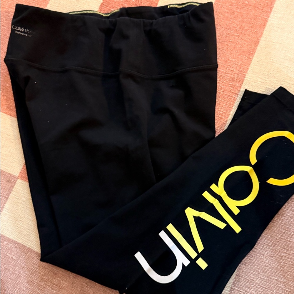 Calvin Klein Black Leggings with Vibrant Yellow Accents